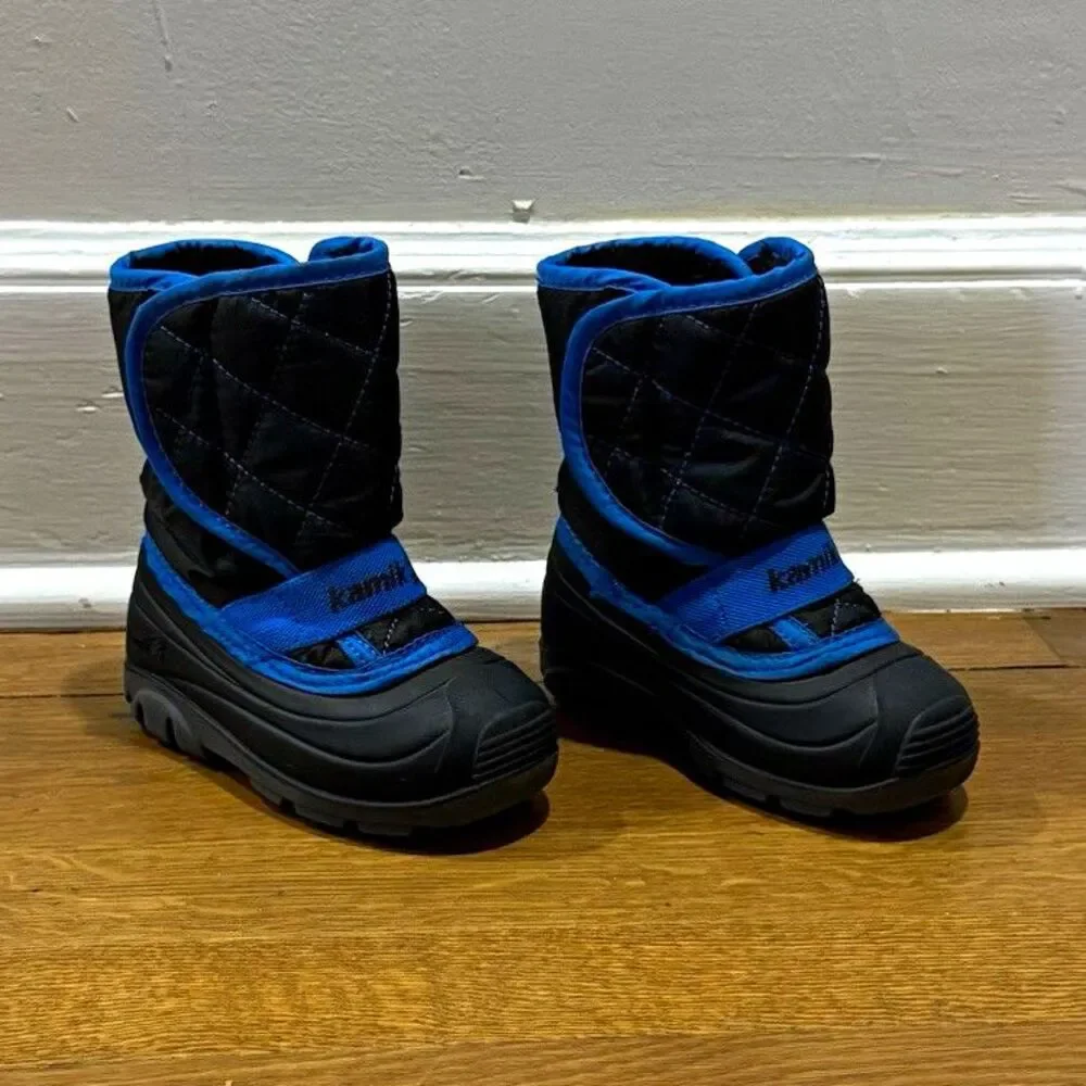 Kamik Pika 2 Black Blue Hook & Loop Mid Top Winter Snow Boots Toddler Boys Sz 7